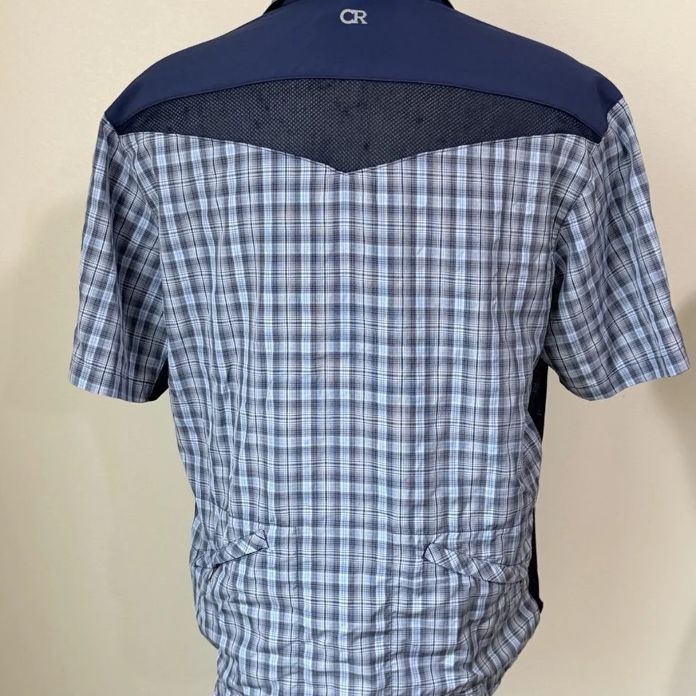 Club Ride New West Cycling Jersey Shirt Short Sleeve Snap & Zip Blue Plaid Sz L - Picture 4 of 4